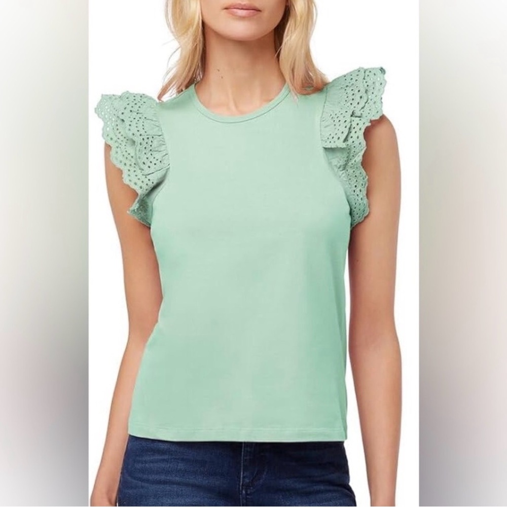 Joe's Jeans Mint Green Eyelet Ruffle Flutter Sleeve Top